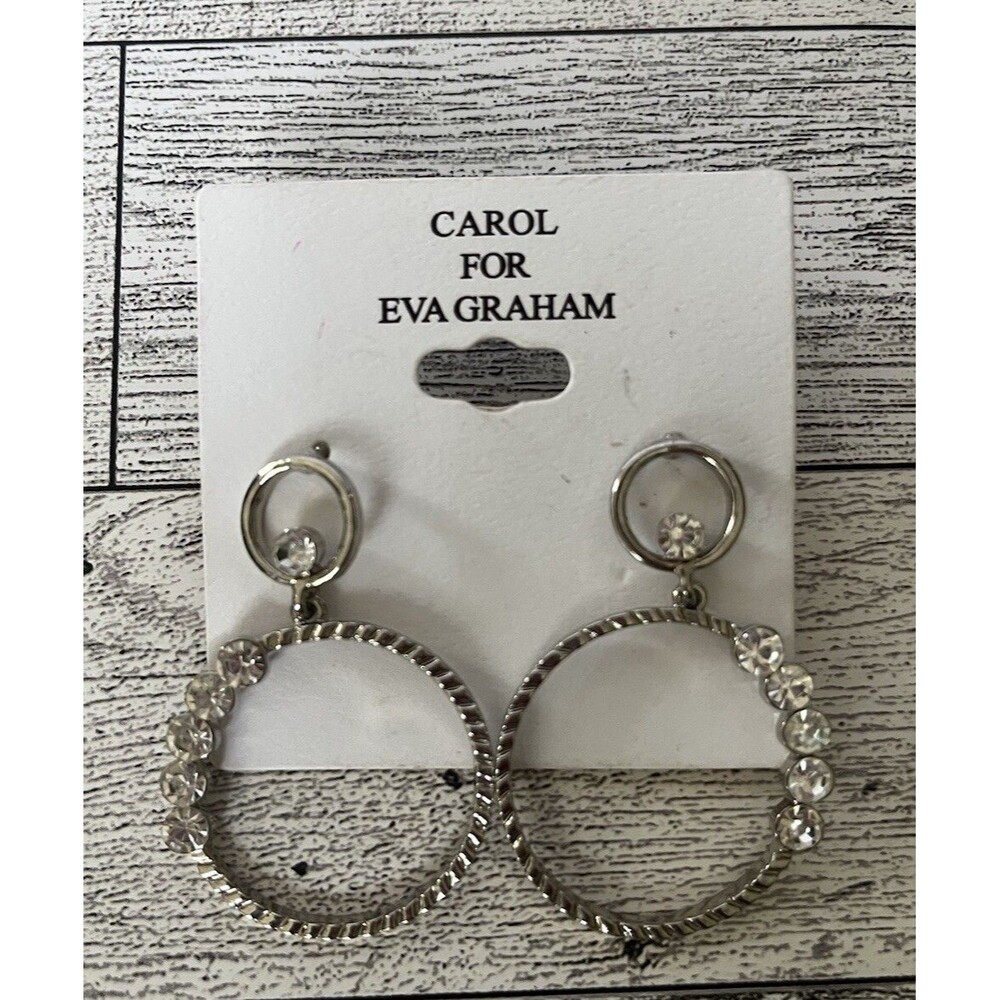 Carol for Eva Graham Silver Tone Rhinestone Hoop Earrings